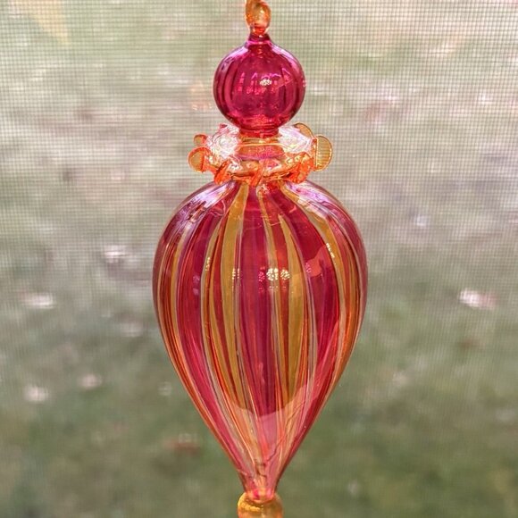 MARQUIS WATERFORD Crystal Ornament Venetian Arancia Spire 2003 Pink Orange 7” - Picture 4 of 8